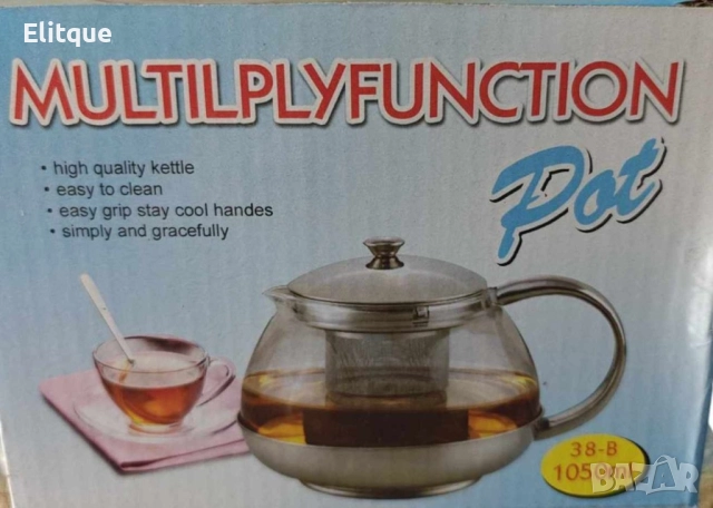 Стъклена кана за чай от неръждаема стомана с цедка за листа, снимка 4 - Други - 52894854