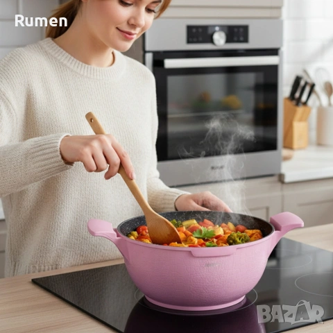 Комплект от 3 тенджери Cheffinger с мраморно покритие 20/24/28 см с капаци , снимка 2 - Съдове за готвене - 53433492