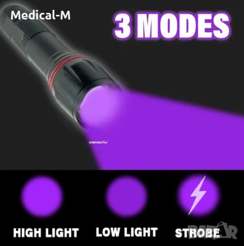 LED UV фенерче, презареждаемо, с регулируем фокус (зуум) – ултравиолетова лампа, снимка 6 - Къмпинг осветление - 53717946