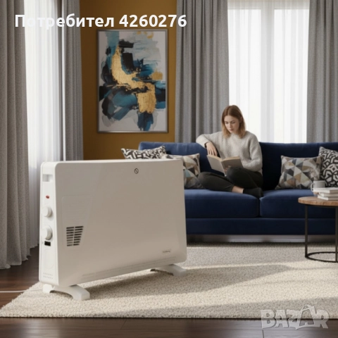 Конвекторен отоплител Rosberg – 2500W, 3 степени, с вентилатор, защита от прегряване (бял или черен)