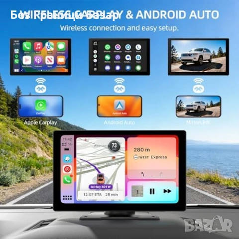 Нов CarPlay Android Auto 9'' Екран 4K Dash Cam GPS Навигация кола автомобил, снимка 2 - Друга електроника - 53155702