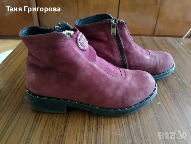 Ниски дамски боти бордо естествен велур