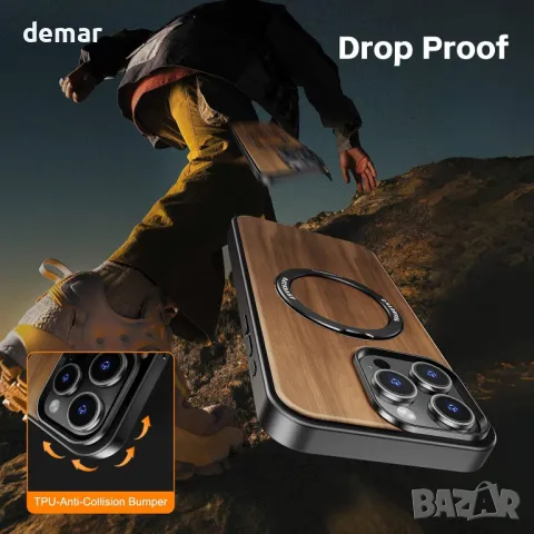 Калъф PANPHEN за IPhone 16 Pro Max 6.9" Магнитен дървен калъф, черен, снимка 5 - Калъфи, кейсове - 49087218