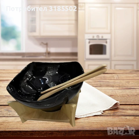 Елегантен сет за сервиране с купа и дървена поставка, снимка 2 - Прибори за хранене, готвене и сервиране - 51420648