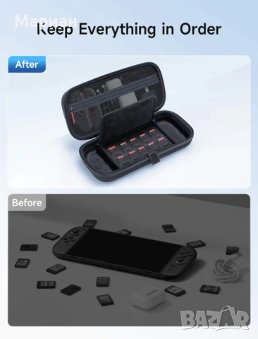 Преносим Калъф Кейс за Nintendo Switch 2 черен JSAUX, снимка 6 - Аксесоари - 53659166