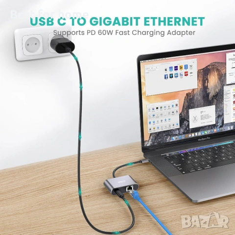 USB-C към Ethernet адаптер, USB Type-C (Thunderbolt 3) към RJ45 мрежов порт , снимка 4 - Кабели и адаптери - 53726495