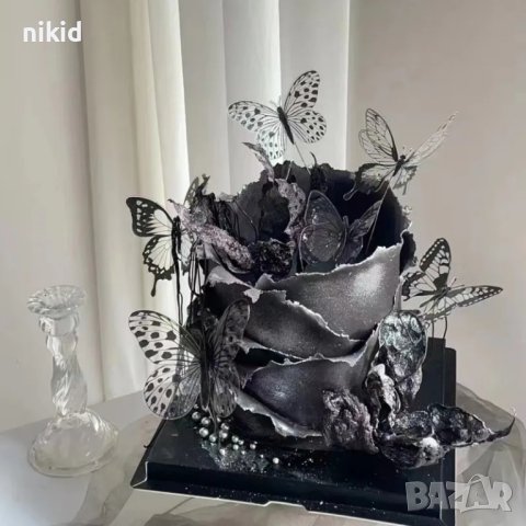 3D 12 бр pvc Черно бели самозалепващи пеперуди декорация за стена и мебел, снимка 5 - Декорация за дома - 21168736