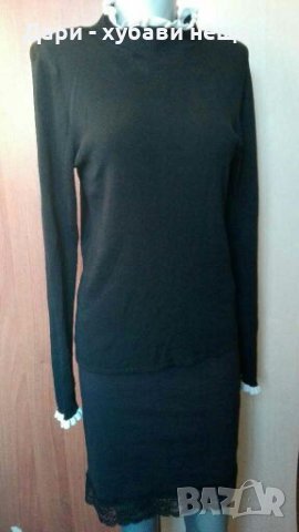 Еластична черна блуза, с бели биета🍀❤M/L,L,XL🍀❤арт.3040, снимка 1 - Блузи с дълъг ръкав и пуловери - 33827847