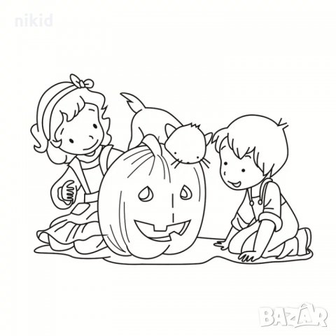 Деца с Тиква и коте Хелоуин Halloween силиконов гумен печат украса бисквитки фондан Scrapbooking, снимка 3 - Други - 34390113