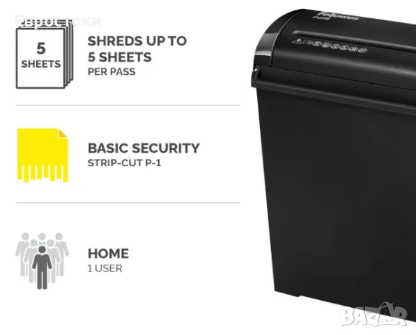 Шредер Fellowes Powershred P-25S, унищожител на документи, Strip-Cut, 11 L, снимка 3 - Принтери, копири, скенери - 47297120