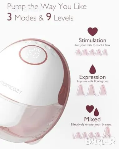 Нова двойна преносима помпа за кърма Momcozy - 3 режима, 9 нива, 24мм, снимка 3 - Помпи за кърма - 49292045