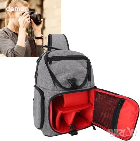 LICAEVEY чанта с презрамка за DSLR/SLR/безогледални фотоапарати, сива, снимка 4 - Чанти, стативи, аксесоари - 51929547