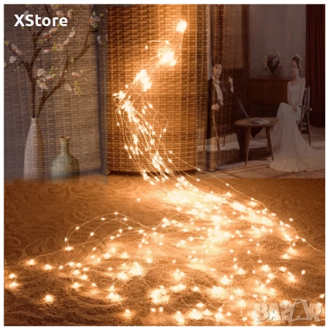 Декоративен сноп от 200 LED светлини, 100-240 V с щепсел, топло бяла светлина, снимка 8 - Лед осветление - 52440462