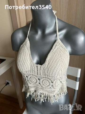 Мрежест бежов топ с гол гръб, снимка 3 - Корсети, бюстиета, топове - 53577250