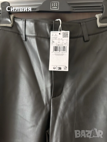 Чисто нов дамски лъскав кожен панталон "MNG" / "Манго" с етикет, номер 36, размер "S", снимка 3 - Панталони - 52672472