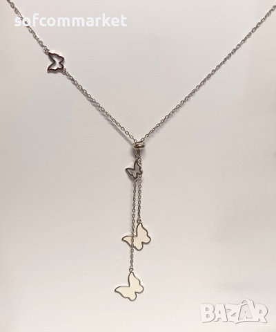Сребърно колие Пеперуди 4,56 гр., снимка 2 - Колиета, медальони, синджири - 44748014