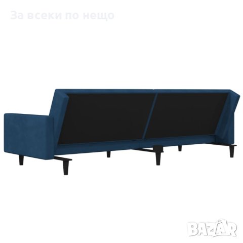 2-местно разтегателно канапе с две възглавници, синьо, кадифе, снимка 4 - Дивани и мека мебел - 42425107
