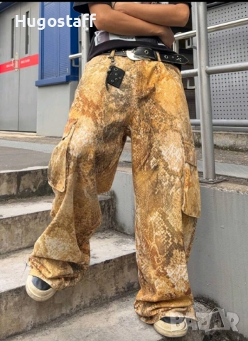 Нови baggy Casual Loose Fit Jeans дънки панталони карго змийска кожа камуфлаж размер 34, снимка 8 - Дънки - 52496789