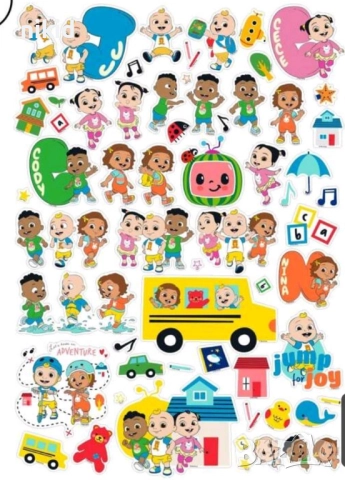 50 бр cocomelon КоКомелон Кокомелън самозалепващи лепенки стикери за украса декор картонена торта, снимка 6 - Други - 42464395