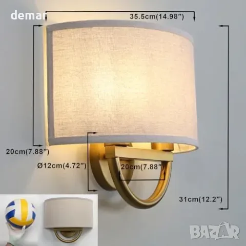 Индустриална стенна лампа Yosoan с текстилен абажур, E27, антично злато, снимка 5 - Лампи за стена - 55776034