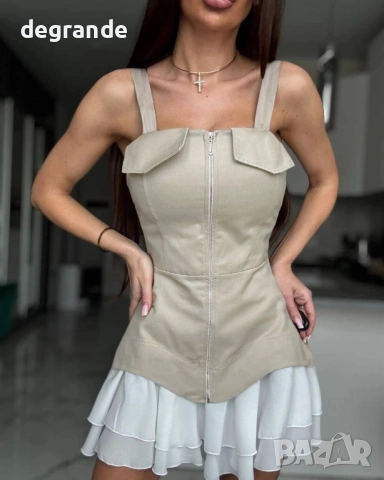 Секси Дамска Рокля в Черно Розово и Бежово, снимка 3 - Рокли - 53802912