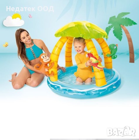 Бебешки басейн,  Intex, С палмови сенки и животни, Многоцветен, 102 см x 86 cм, снимка 2 - Надуваеми играчки - 40576148