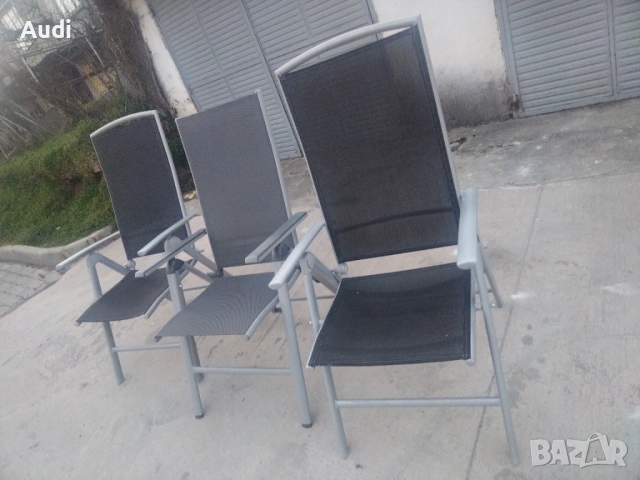 Комплект 3 броя луминиеви сгъваем стол-шезлонг с подлакътници за плаж, басейн, градина, вила, пикник, снимка 14 - Градински мебели, декорация  - 53823260