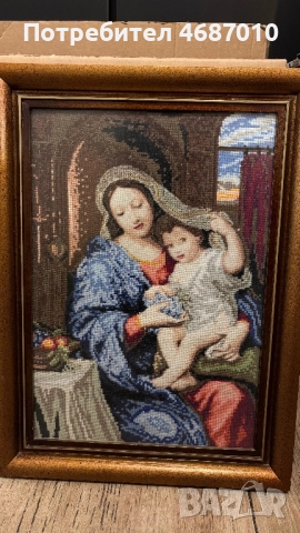 Ръчно изработен гоблен „Мадона с грозде”, снимка 2 - Гоблени - 52841783