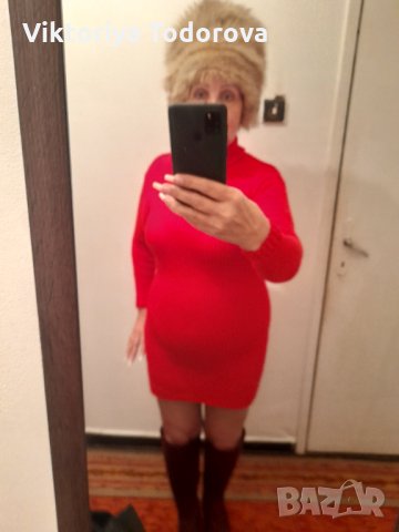 Червена рокля ръчно плетиво-ТОП ОФЕРТА 
