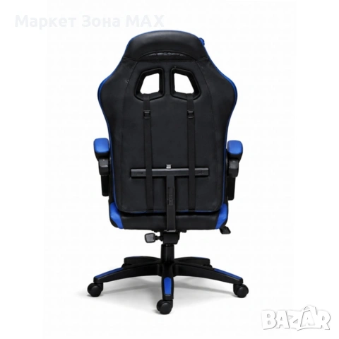Ергономичен геймърски стол с масажна функция и поставка за крака – черно-син, снимка 3 - Геймърски - 53449194
