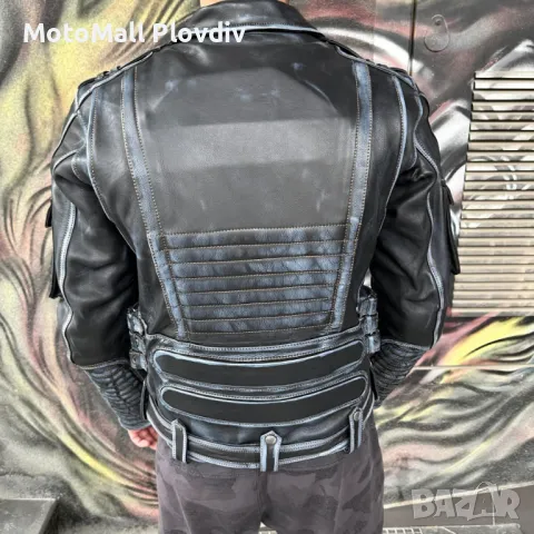 Кожено яке Motomall Rock черно/синьо - с много катарами и джобове от S до 8XL , снимка 2 - Аксесоари и консумативи - 48703059