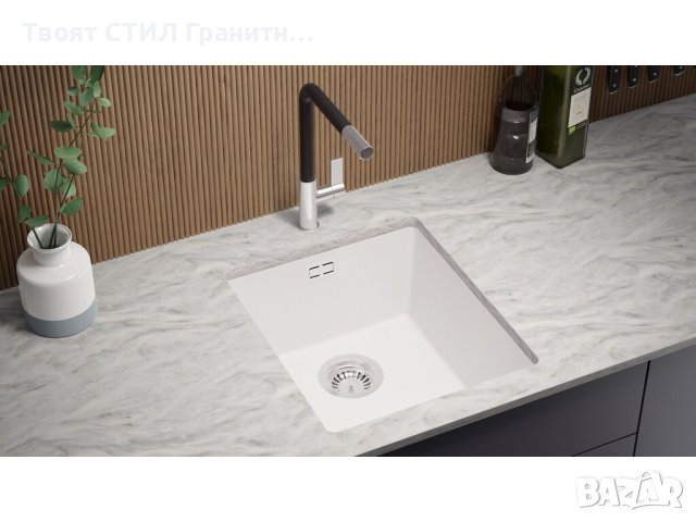 Кухненска Мивка от гранит за вграждане под плот Лондон 45 410x470 мм Бяла, снимка 6 - Други - 41067010