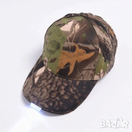 LED Шапка с козирка с 5 светлодиода + батерии слънчева камуфлажна шапка лятна шапка, снимка 4 - Шапки - 34362045