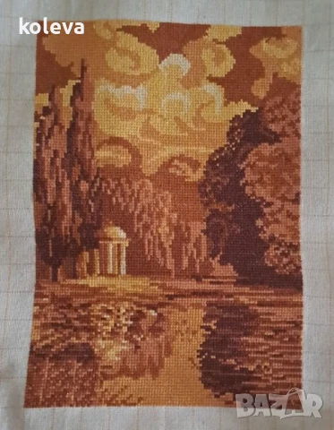 Ръчно бродиран гоблен Есенно езеро