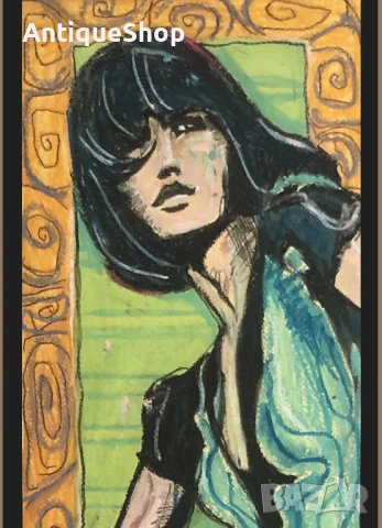 Картина, пастел, подписана, живопис, жена, портрет, снимка 3 - Картини - 50444889