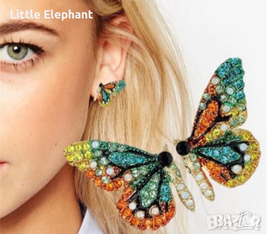 Обеци пеперуди,колекция"Animals"с кристали coloured/нови