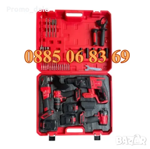 Комплект 4в1 акумулаторен перфоратор, ъглошлайф, гайковерт и винтоверт с 3 батерии 36V 8Ah, снимка 2 - Други инструменти - 49325831