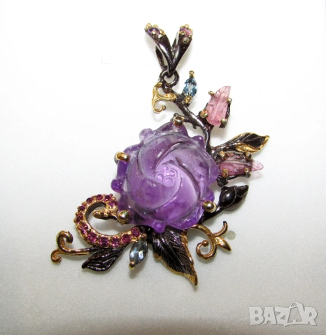 925 сребърно колие с гравиран аметист, 14 карата, подходящо за подарък 