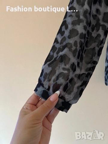 Тигрова ефирна блуза тип поло в тъмно сив цвят 🩶, снимка 3 - Блузи с дълъг ръкав и пуловери - 52166596