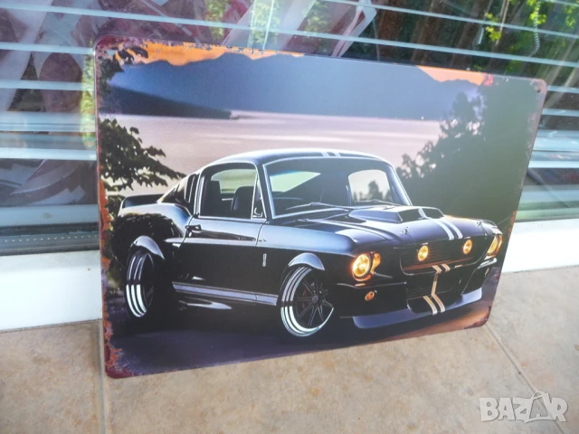 Метална табела кола Ford Mustang Shelby Форд Мустанг класика запалени фарове, снимка 2 - Декорация за дома - 50902950