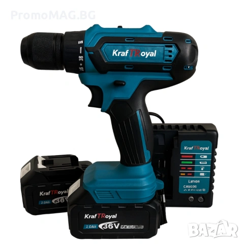 Акумулаторен ударен винтоверт KraftRoyal 36V с две батерии и зарядно