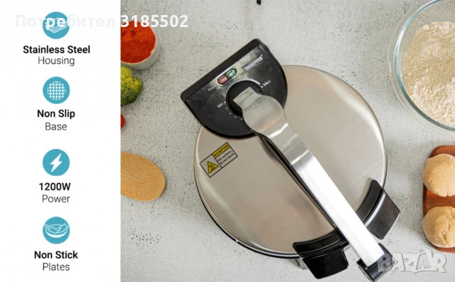 Преса за тортили и чапати 1200W  – автентични мексикански и индийски вкусове у дома за секунди!, снимка 8 - Гофретници - 51251755
