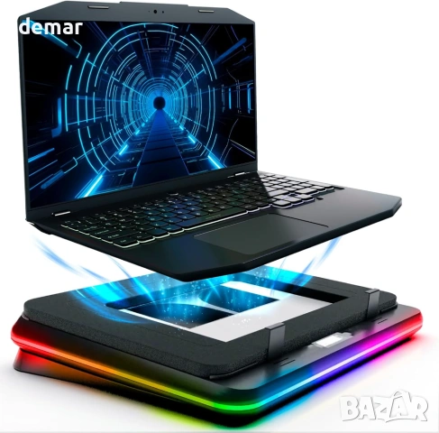 KLIM Turbofrost Геймърска охлаждаща подложка за лаптоп с 4 x 4000 RPM вентилатори, динамичен RGB