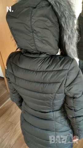 Зимно яке с пух, качулка и кожа , снимка 3 - Якета - 34733998