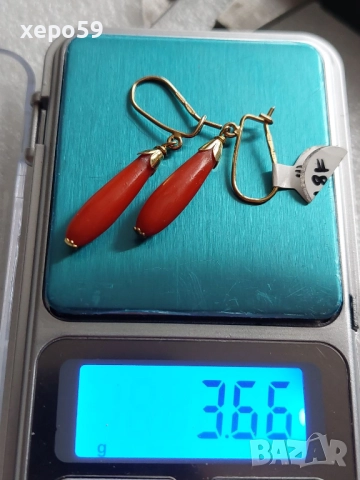 Стари антикварни златни 18 каратови обеци с натурален червен корал, снимка 5 - Обеци - 52682389