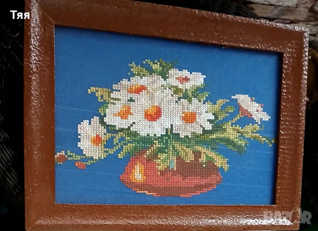 Стар гоблен в рамка със стъкло , снимка 2 - Гоблени - 48426434