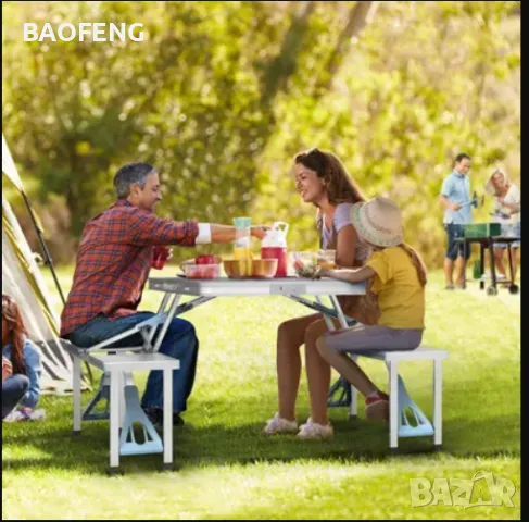 § Нови  Алуминиева сгъваема маса с 4 стола за пикник ,85x67x67 см тип куфар от ВНОСИТЕЛ, снимка 5 - Къмпинг мебели - 50102172