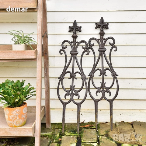 Декоративна чугунена ограда за цветни лехи Sungmor, висока 66 см, пакет от 4 здрави панела, снимка 5 - Градински мебели, декорация  - 52087460