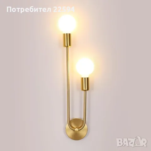 Винтидж индустриално стенен светлинен уред 2-светлинен E27 – Златен, снимка 2 - Лампи за стена - 55781791