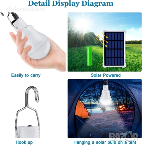 Комплект от 2 соларни LED крушки с датчик за светлина и дистанционно управление, снимка 5 - Соларни лампи - 52626950